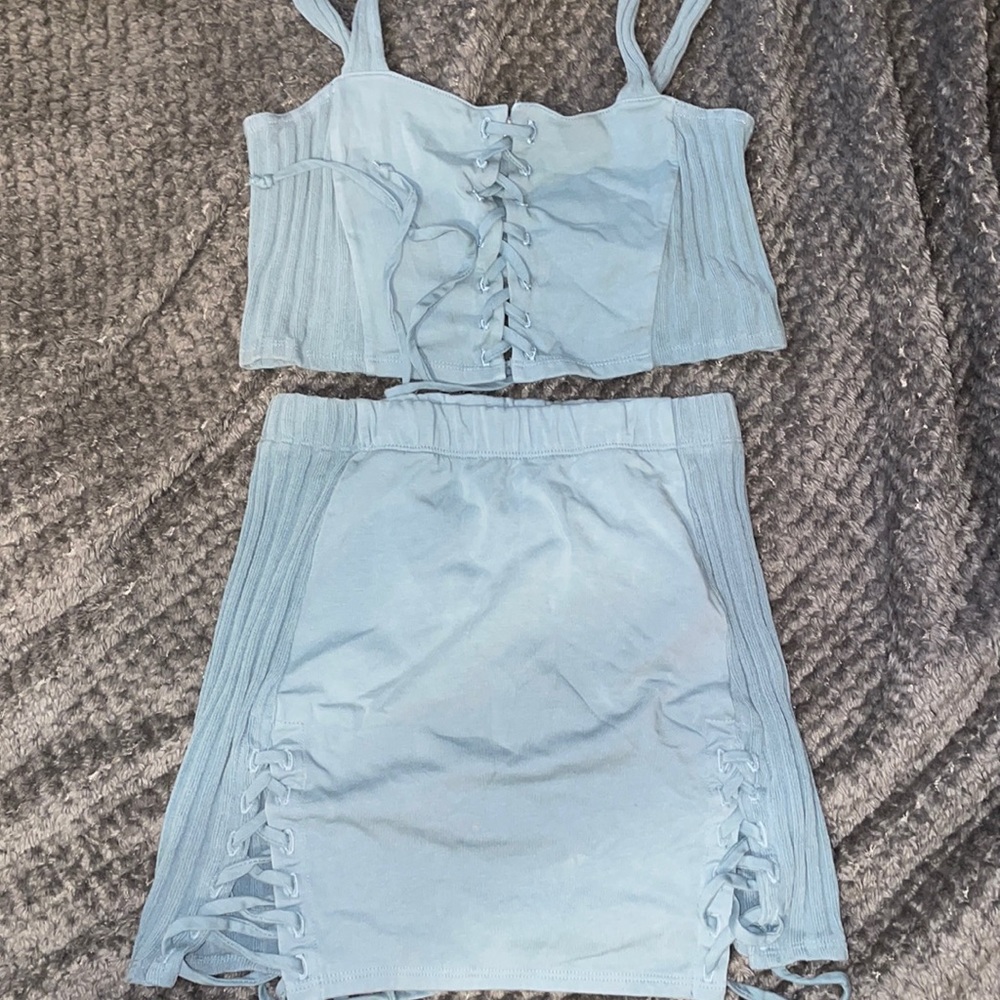Two piece lace up skirt set